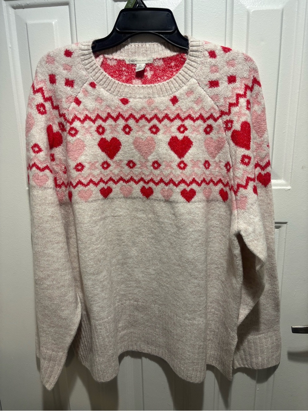 Cato Heart Pattern Crewneck Sweater - Pink & Red